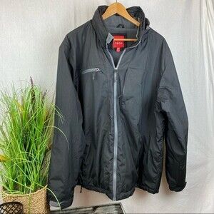 IZOD Men’s Black Zip Up Hooded Fleece Lined Long Sleeve Jacket Coat XXL